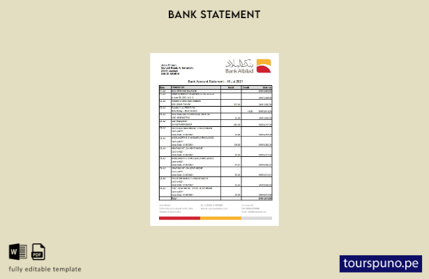 listo para imprimir plantilla de Excel de extracto bancario de Albilad del Banco